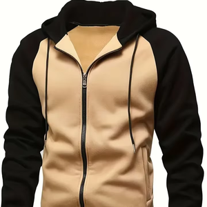 Sweat-shirt élégant à motif uni pour hommes avec fermeture éclair et poche à rabat Pantalon à capuche Style décontracté pour la saison d'automne - Product Image 1