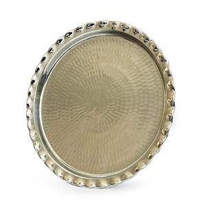 Plateau de présentation rond en cuivre martelé à la main, 34 cm - 13,3 pouces, plateau de service à café pour les cérémonies, nickel - Product Image 5