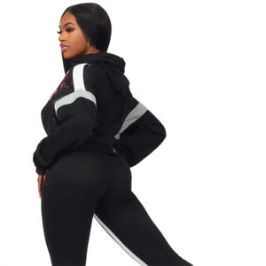 Nueva moda de alta calidad Color sólido mujer chaqueta sudaderas con capucha pantalones casuales traje Chaqueta de manga larga con capucha conjunto de dos piezas chándal - Product Image 3