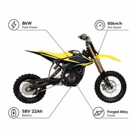 Moto tout-terrain électrique haute performance 8 kW de puissance maximale 58 V 22 Ah vitesse maximale de 65 km/h avec cadre en aluminium forgé