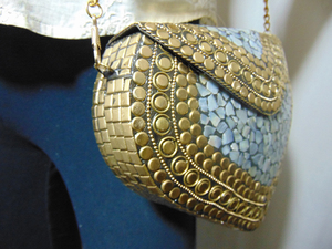 Lowellcraft.com Mosaic Stone & Metal <b>Frame</b> Cosmetic & Mobile Phone Holder Wedding Bag Party Handbag Stylish Ladies Box Clutch - Product Image 5