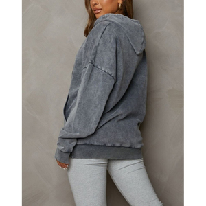 Écusson de broderie vieilli personnalisé unisexe imprimé lavage à l'acide survêtement évasé fermeture éclair complète sweat à capuche de rue tie dye sweats à capuche pour femmes - Product Image 5