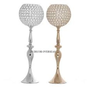 Bougeoir de décoration de table de mariage élégant en métal plaqué or et perlé en cristal - Product Image 4