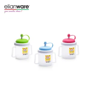 Elianware BPA Free Polypropylene (PP) Plastic Custom Logo Drinking Cup for Kids, Children & Baby Training Cup with Double Handle
