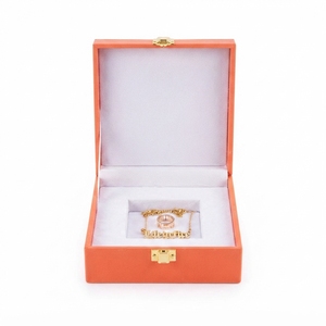 Premium Orange Leatherette Jewelry Packaging <b>Box</b> Custom Logo Gold Metal Lock Ring Necklace Storage Cases Container - Product Image 2