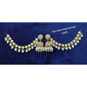 Parure de mariée ethnique plaquée or avec boucles d'oreilles chandelier et Maang Tikka en alliage, de haute qualité, cadeau de mariage pour femme, style Kundan Paisley - Product Image 1