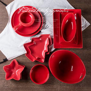 Vajilla Moderna de Cerámica con Acabado Rojo, Apta para Lavavajillas, Vajilla de Porcelana, Servicio de Vajilla de Gres para Hoteles - Product Image 1