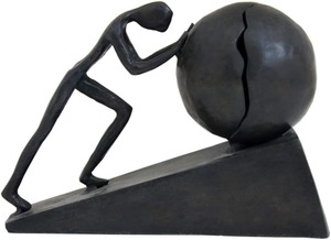 Iron Statue Metal Sculpture Abstract Human Figure Pushing Ball Modern <b>Bronze</b> Finish Figurine - Product Image 4