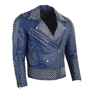 Chaqueta de invierno de cuero con tachuelas para hombre genuino diseñada con acolchado acogedor de apoyo y fácil sujeción para uso regular en frío - Product Image 6