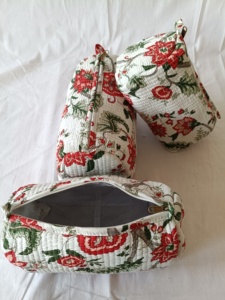 Indian Lotus Hand Block Printed Eco-Friendly Cotton Quilted Zipper Pouches for Women Traveling <b>Makeup</b> Pouches Small Medium <b>Large</b> - Product Image 4