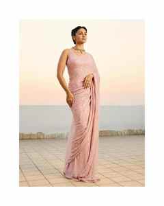 Última colección Faux Georgette sari y Blusa con pesado 5MM y 3MM Khichdi secuencia bordado trabajo fabricante de Surat - Product Image 5