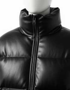 Veste matelassée en toile brillante pour homme, nouvelle arrivée, style tendance avec fermeture éclair sur le devant, logo sur la capuche - Product Image 4