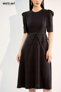 ชุดเดรสแฟชั่นฤดูร้อนคอกลมพร้อมเข็มขัดคาดเอวสีดำและน้ำตาลที่ไม่ซ้ำใครชุดเดรสลำลองที่น่าสนใจสง่างาม - Product Image 4