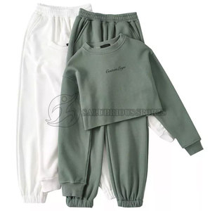 Top corto de algodón con cuello redondo para mujer, Conjunto de sudadera, chándal para trotar - Product Image 1