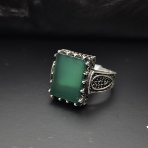 Handcrafted 925 Sterling <b>Silver</b> <b>Mens</b> <b>Ring</b> with Green Agate Stone Turkish Ottoman Style Islamic Jewelry Wholesale from Istanbul - Product Image 3