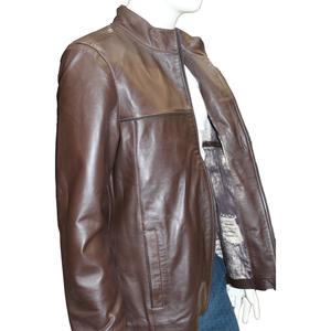 Cappotto normale in pelle d'agnello di prima qualità da uomo marrone
