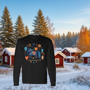 Camiseta de Manga Larga con Diseño Folclórico del Caballo Dala Sueco de la Tradición Nórdica Dalecarlian para Promociones - Product Image 3