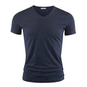 T-shirt pour homme en coton pur, col en V, épaissi, col rond, manches courtes, trois aiguilles, demi-manches - Product Image 4