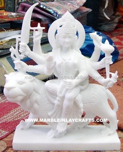 แฮนด์เมดพิเศษสวยงามมากสีขาวบริสุทธิ์หินอ่อน Durga Mata รูปปั้นสำหรับบูชาและวัดหินอ่อน Shera Wali Murti - Product Image 1
