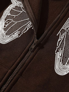 Sweat à capuche oversize 100% coton personnalisable pour hommes, impression numérique avec strass et fermeture éclair, fabrication de vêtements d'hiver - Product Image 4