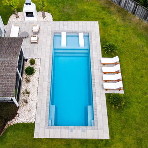 Piscinas portátiles fabricadas de lujo a la venta Azulejo de porcelana de 10m Piscina de fibra de vidrio de Instalación rápida para exteriores - Product Image 1