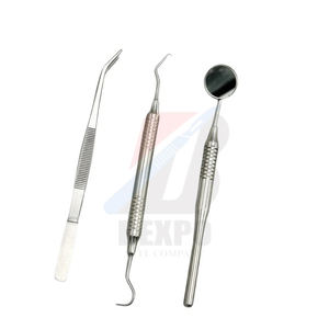 Kit Dental Básico de Acero Inoxidable de Alta Calidad, Juego de 3 Piezas para Higiene Bucal: Espejo, Explorador y Pinzas de Limpieza - Product Image 1
