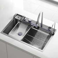 Évier de cuisine multifonctionnel en acier inoxydable 304, à montage sous plan, avec tablier, style ferme, cascade intelligente