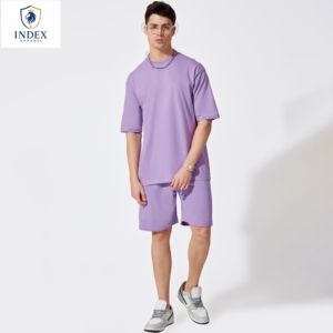 Conjunto de Camiseta y Pantalones Cortos de Cuello Redondo Color Morado para Hombre, INDEX APPAREL, Tejido de Algodón, Estilo Casual de Verano, 2 Piezas - Product Image 1