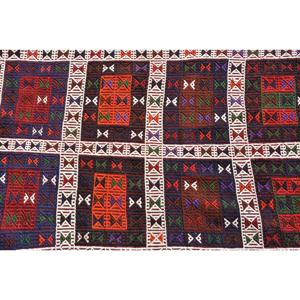 2.7x8 ft Turkish Vintage Rug, <b>Runner</b> Rug, <b>Red</b> Blue Bordered Wool Rug - Product Image 5