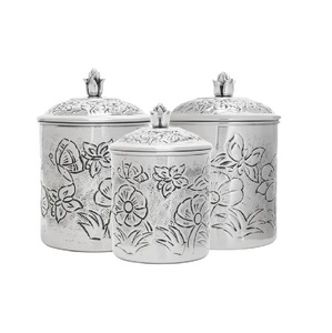 Juego de 3 contenedores de almacenamiento u organizador galvanizado de estilo tradicional Ideal para regalar despensa de cocina y usos domésticos de la India - Product Image 3