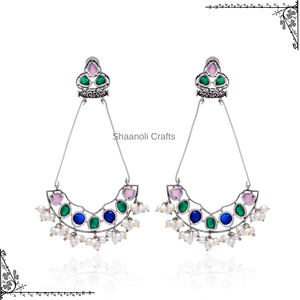 มาใหม่เงินออกซิไดซ์ด้วยหินยาวห้อยต่างหูสำหรับผู้หญิงแต่งงาน - Product Image 2