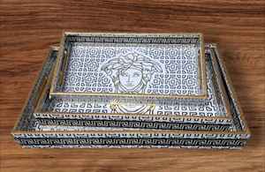 Plateau de rangement en bois élégant à un niveau Plateau de service alimentaire pour la cuisine et le salon pour la vaisselle et les boissons - Product Image 5