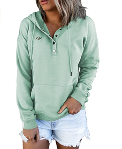 Sudaderas con capucha de manga larga informales para mujer con cordón Otoño/Invierno sudaderas patrón sólido forrado bolsillo con logotipo frontal - Product Image 6