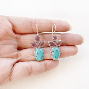 Amazing <b>Turquoise</b> and Amethyst Gemstone <b>Earring</b>, Dangling <b>Stud</b> Sterling Silver <b>Earring</b> for Girls and Woman's - Product Image 4