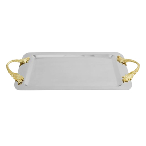 Elegant Floral Design Stainless Steel Rectangular <b>Serving</b> <b>Tray</b> With <b>Gold</b> Branch Handles Decorative Platter For Home And Events - Product Image 4