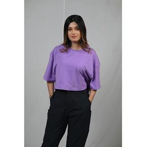 Camisetas de color púrpura de talla grande para mujer, camisetas de color sólido informales a la moda de diseño personalizado para mujer de Bangladesh - Product Image 2