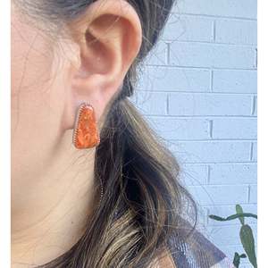 Vintage Navajo Apple Coral & Rose Gold <b>Sterling</b> <b>Silver</b> <b>Stud</b> Earrings - Product Image 2