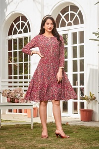 Vestido corto elegante gasa cómoda con estampado de arrugas colección de ambos lados para mujer - Product Image 3