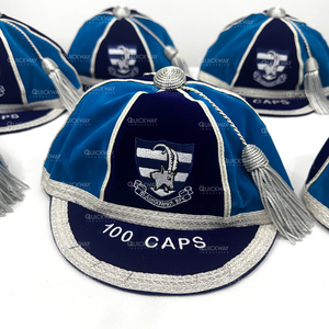 Rugby Honours Caps Gorra holgada personalizada y tradicional de alta calidad en gorras de presentación de tela azul y azul cielo - Product Image 3