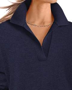 <b>Women</b> Navy Blue V Neck <b>Knit</b> Sweater Long Sleeve Loose Fit Soft Winter Pullover Casual Elegant Daily Wear <b>Top</b> For <b>Women</b> Trend - Product Image 4