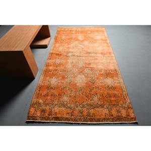 พรมตุรกีโบราณ4x8.2ft ผ้าวูลสีส้มและสีเบจสไตล์โบฮีเมียนสไตล์คลาสสิคผ้าวูลถักแบบแบนมียางรองสำหรับห้องนั่งเล่น - Product Image 1