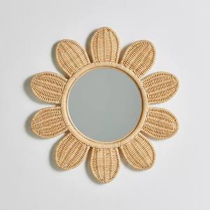 Espejo de pared de ratán tejido llamativo, montado en ratán, con forma de flor, bohemio, para decoración de dormitorio - Product Image 2