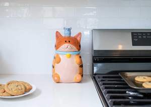 Barattolo di ceramica biscotto e barattolo di caramelle con coperchio sigillato barattolo da cucina contenitore per Snack per animali domestici contenitore decorativo per gatto a strisce di tigre arancione - Product Image 2