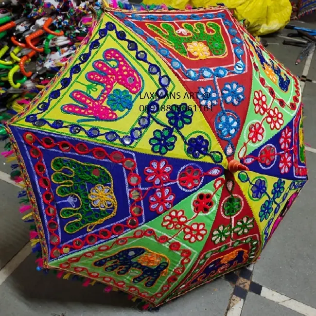 Payung katun tambal sulam payung buatan tangan dekoratif pernikahan payung dekoratif bordir mini payung dari india
