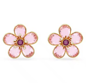 Chic chapado en oro rosa flor Stud pendientes con piedras cultivadas en laboratorio diseño de cinco pétalos B2B joyería personalizada proveedor a granel - Product Image 1