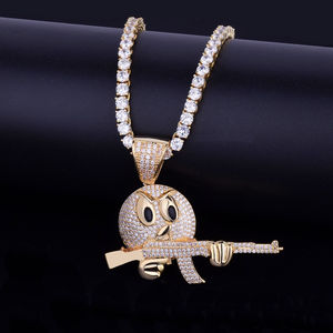 Dessin animé mignon Hip Hop avec pistolet entièrement clouté en or massif 10kt et diamants Moissanite taille ronde bijoux fins pendentifs et breloques - Product Image 1