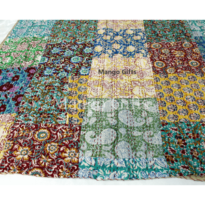 Cubrecama Boho Indio Queen Ralli Hecho a Mano Kantha con Estampado a Bloque y Patchwork para Hogares y Hoteles, Colcha Individual - Product Image 5