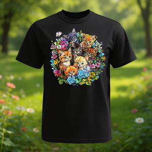 Adorabile T-Shirt con Gattino e Bouquet Floreale, Design Promozionale con Gatto e Gattino Stampato - Product Image 3