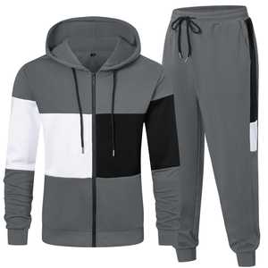 Wholesale Men Winter Printed Color Block Casual Tracksuit Hoodie Jogging Sweatpants Activewear Set 100% Cotton Eco-Friendly - Product Image 1
