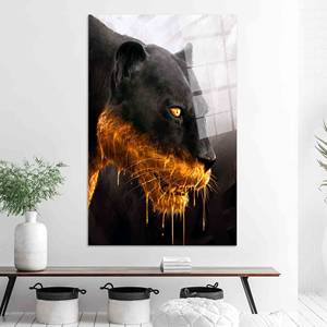 Arte en Lienzo de Pantera Negra: Goteo de Oro - Decoración Moderna para el Hogar, Arte en Vidrio Templado - Product Image 1
